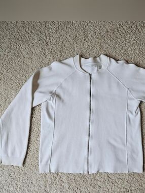 Liz Golf White Zip-Front Knit Jacket